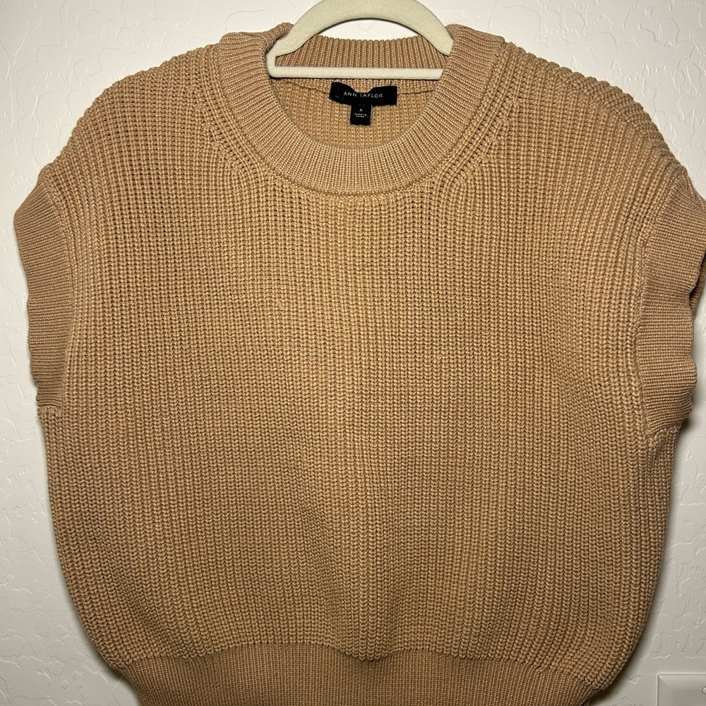 Ann Taylor Classic Tan Crew Neck Sweater Vest